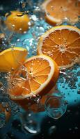 naranja rebanada en agua ai generado foto