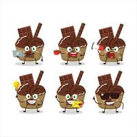 Ice cream chocolate cup cartoon character with various types of business emoticons vector