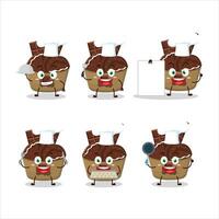 Cartoon character of ice cream chocolate with various chef emoticons vector