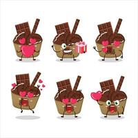 Ice cream chocolate cup cartoon character with love cute emoticon vector