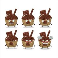 hielo crema chocolate taza dibujos animados personaje con varios enojado expresiones vector