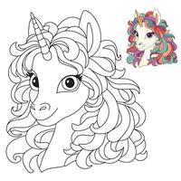 Unicorn coloring page. Cute unicorn in doodle style isolated on white background. Unicorn for coloring book. Vector illustration.