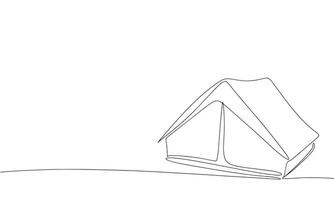 Tent line art. One line continuous camp banner concept. Outline tent vector illustration.