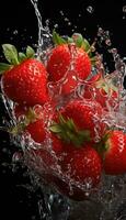 Strawberry slice in water AI generated photo