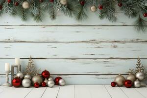 Christmas background with fir branches and baubles on a white background AI Generated photo