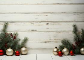 Christmas background with fir branches and baubles on a white background AI Generated photo