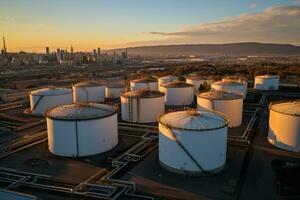 top view of oil storage tanks and oil refinery factory AI Generated photo