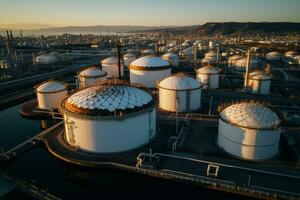 top view of oil storage tanks and oil refinery factory AI Generated photo