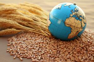 A globe on top of a grains, food security concept AI Generated photo