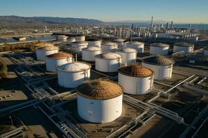 top view of oil storage tanks and oil refinery factory AI Generated photo