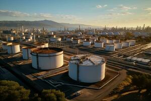 top view of oil storage tanks and oil refinery factory AI Generated photo