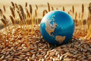 A globe on top of a grains, food security concept AI Generated photo