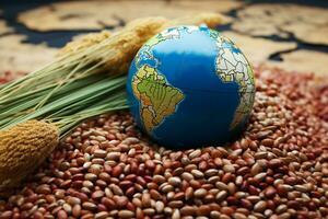 A globe on top of a grains, food security concept AI Generated photo