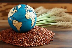 A globe on top of a grains, food security concept AI Generated photo