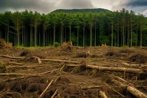 cutting trees forest, climate change and environmental concept, AI Generated photo