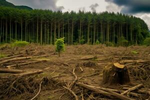 cutting trees forest, climate change and environmental concept, AI Generated photo