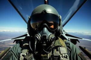 Close-up view of a pilot on a jet fighter AI Generated photo