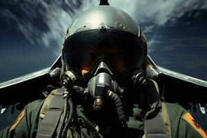 Close-up view of a pilot on a jet fighter AI Generated photo