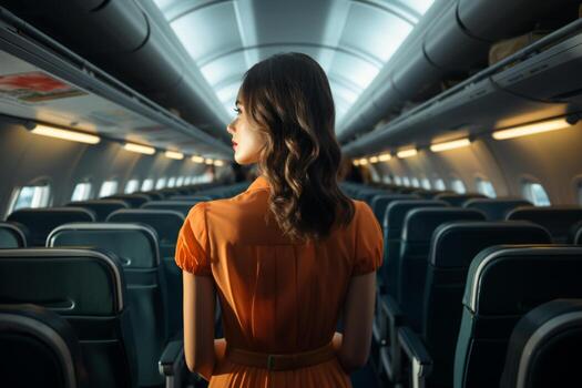 stewardess in a commercial airlines checking seat AI Generated photo