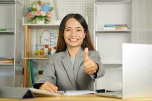 happy business woman from the successful completion of the goal photo