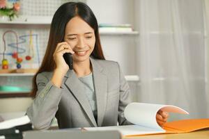 happy business woman working Because the work has reached its goal photo