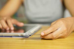 business woman Buy online with a credit card. photo