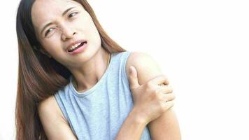 Asian woman having shoulder pain. video