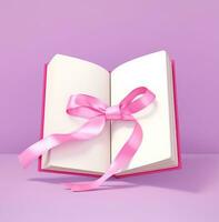 An open white book with pink ribbon on pink background on stock photo, world students day images, AI Generative photo