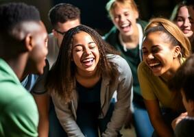 un grupo de estudiantes reunido en un círculo, mundo estudiantes día imágenes, ai generativo foto