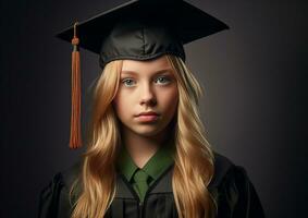 medio Disparo niña retrato con graduación , mundo estudiantes día imágenes, ai generativo foto