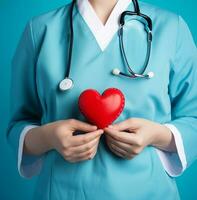 Heart and stethoscope on a blue background setof, medical stock images, AI Generative photo