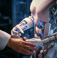 The robotic arms are in action moving inside the patients body, medical stock images, AI Generative photo