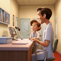 un niño consiguiendo un chequeo a el doctores oficina, médico valores imágenes, ai generativo foto
