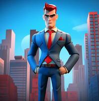 A cartoon character with a blue suit and red tie, boss day images, AI Generative photo