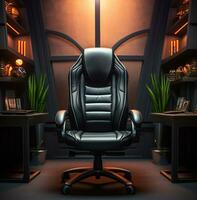 Black leather office chair in an office, boss day images, AI Generative photo