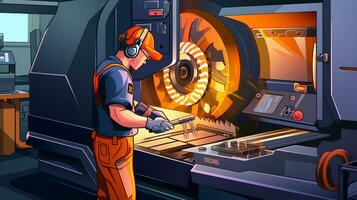 A factory worker operating a cnc milling machine to create a complex metal part, industrial machinery stock photos, AI Generative photo