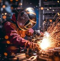 A worker is welding a machine, industrial machinery stock photos, AI Generative photo