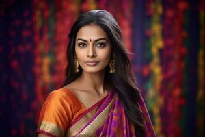 A photo of a woman wearing a traditional nine yard saree from the state of maharashtra in india  on the festival of diwali, ai generative