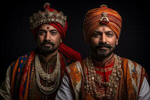 A photo of two indian men in traditional clothes, ai generative