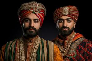 un foto de dos indio hombres en tradicional ropa, ai generativo