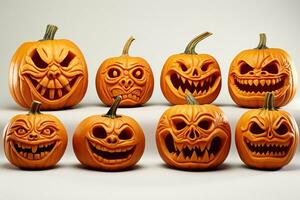 A picture of carved pumpkins on a white background, ai generative photo