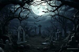 A picture of a halloween themed background with a scary graveyard, ai generative photo