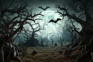 A picture of a halloween themed background with a scary graveyard, ai generative photo