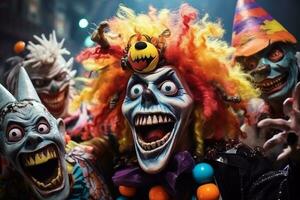 un gracioso Víspera de Todos los Santos foto de personas en carnaval disfraces, ai generativo