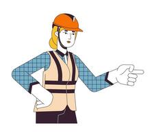 Maintenance supervisor female 2D linear cartoon character. European architect woman isolated line vector person white background. Construction worker on building site color flat spot illustration