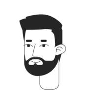 European rugged worker with short boxed beard black and white 2D line cartoon character head. Caucasian bearded isolated vector outline person face. Lumberjack guy monochromatic flat spot illustration