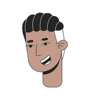 African american braids male smiling 2D linear cartoon character head. Cornrow hairstyle black man isolated line vector person face white background. Excited grinning color flat spot illustration