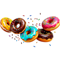 Falling glazed donuts with sprinkles. AI Generative png