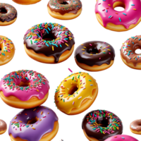 Falling glazed donuts with sprinkles. AI Generative png