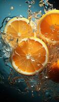 naranja rebanada en agua ai generado foto